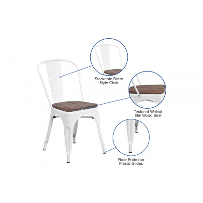 BLNK Perry Metal Stackable Chair with Wood Seat - White