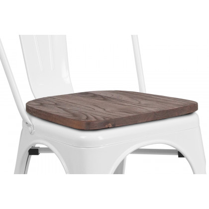 BLNK Perry Metal Stackable Chair with Wood Seat - White