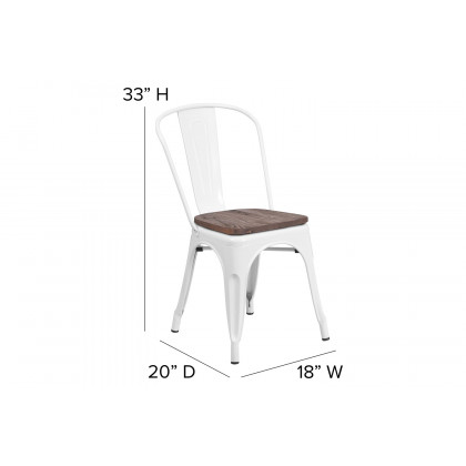 BLNK Perry Metal Stackable Chair with Wood Seat - White