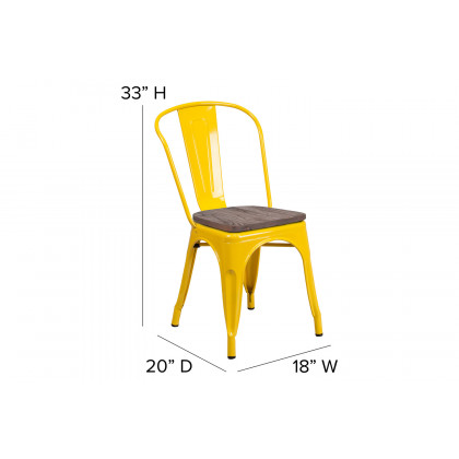 BLNK Perry Metal Stackable Chair with Wood Seat - Yellow