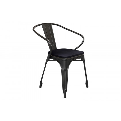 BLNK Luna Commercial Metal Indoor-Outdoor Chair with Arms with Black Poly Resin Wood Seat