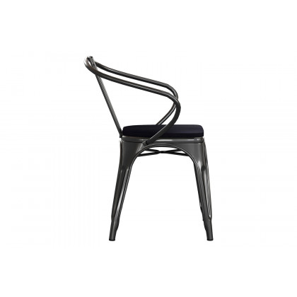 BLNK Luna Commercial Metal Indoor-Outdoor Chair with Arms with Black Poly Resin Wood Seat