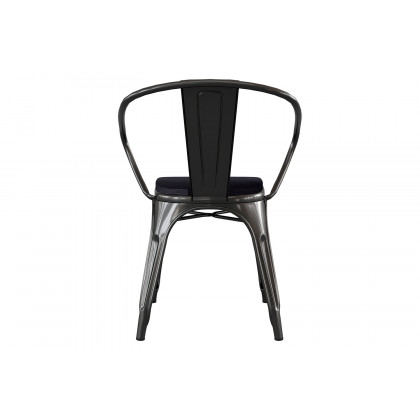 BLNK Luna Commercial Metal Indoor-Outdoor Chair with Arms with Black Poly Resin Wood Seat
