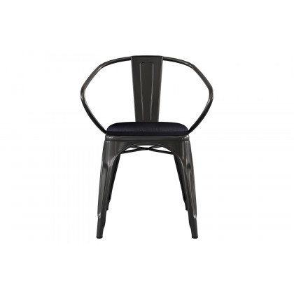 BLNK Luna Commercial Metal Indoor-Outdoor Chair with Arms with Black Poly Resin Wood Seat