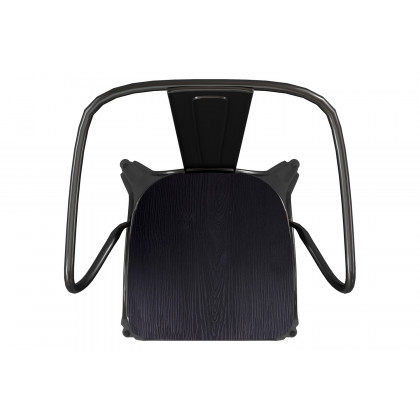 BLNK Luna Commercial Metal Indoor-Outdoor Chair with Arms with Black Poly Resin Wood Seat