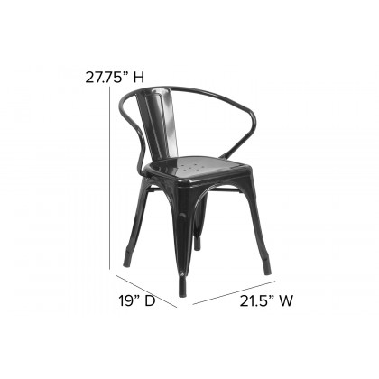 BLNK Luna Commercial Metal Indoor-Outdoor Chair with Arms with Black Poly Resin Wood Seat