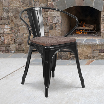 BLNK - Luna Metal Chair with Wood Seat and Arms