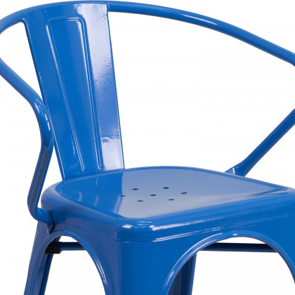 BLNK Luna Commercial Metal Indoor-Outdoor Chair with Arms - Blue