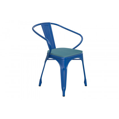 BLNK Luna Commercial Metal Indoor-Outdoor Chair with Arms with Teal-Blue Poly Resin Wood Seat