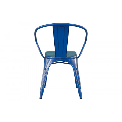 BLNK Luna Commercial Metal Indoor-Outdoor Chair with Arms with Teal-Blue Poly Resin Wood Seat