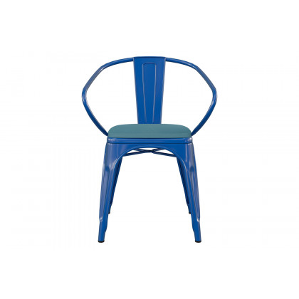 BLNK Luna Commercial Metal Indoor-Outdoor Chair with Arms with Teal-Blue Poly Resin Wood Seat