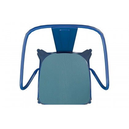 BLNK Luna Commercial Metal Indoor-Outdoor Chair with Arms with Teal-Blue Poly Resin Wood Seat