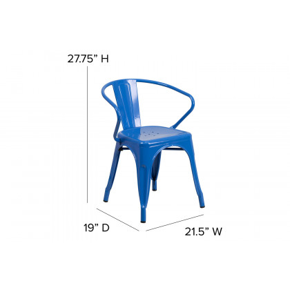 BLNK Luna Commercial Metal Indoor-Outdoor Chair with Arms with Teal-Blue Poly Resin Wood Seat