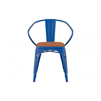 BLNK Luna Commercial Metal Indoor-Outdoor Chair with Arms with Teak Poly Resin Wood Seat - Blue