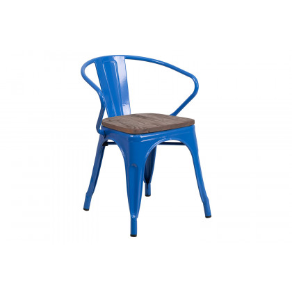 BLNK Luna Metal Chair with Wood Seat and Arms - Blue