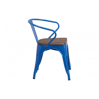 BLNK Luna Metal Chair with Wood Seat and Arms - Blue