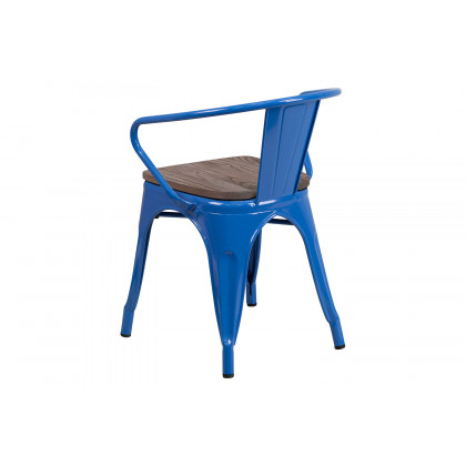 BLNK Luna Metal Chair with Wood Seat and Arms - Blue