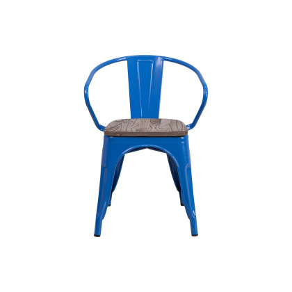 BLNK Luna Metal Chair with Wood Seat and Arms - Blue