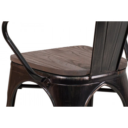BLNK - Luna Black-Antique Gold Metal Chair with Wood Seat and Arms