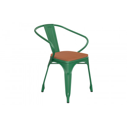 BLNK Luna Commercial Metal Indoor-Outdoor Chair with Arms with Teak Poly Resin Wood Seat - Green