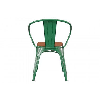 BLNK Luna Commercial Metal Indoor-Outdoor Chair with Arms with Teak Poly Resin Wood Seat - Green