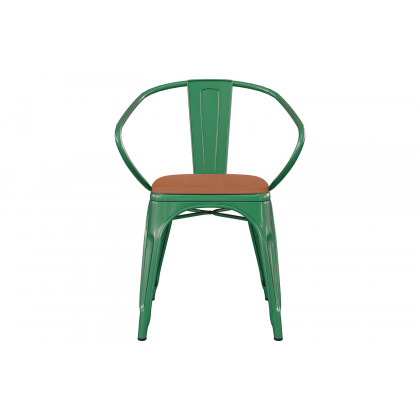 BLNK Luna Commercial Metal Indoor-Outdoor Chair with Arms with Teak Poly Resin Wood Seat - Green