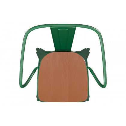 BLNK Luna Commercial Metal Indoor-Outdoor Chair with Arms with Teak Poly Resin Wood Seat - Green