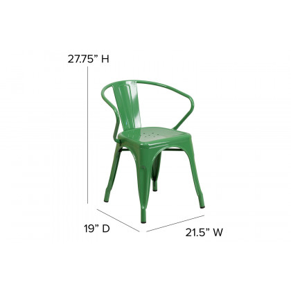 BLNK Luna Commercial Metal Indoor-Outdoor Chair with Arms with Teak Poly Resin Wood Seat - Green