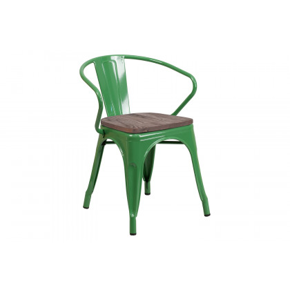 BLNK Luna Metal Chair with Wood Seat and Arms - Green