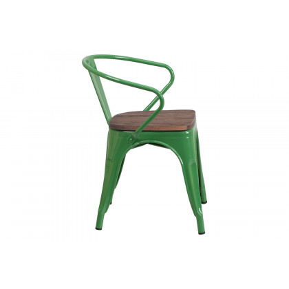 BLNK Luna Metal Chair with Wood Seat and Arms - Green