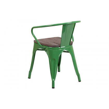 BLNK Luna Metal Chair with Wood Seat and Arms - Green
