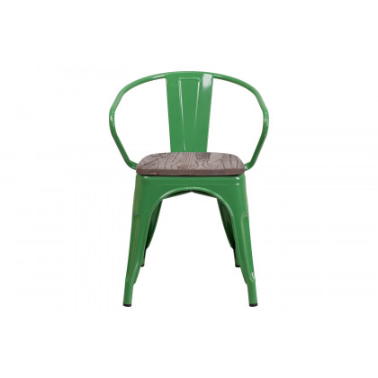 BLNK Luna Metal Chair with Wood Seat and Arms - Green