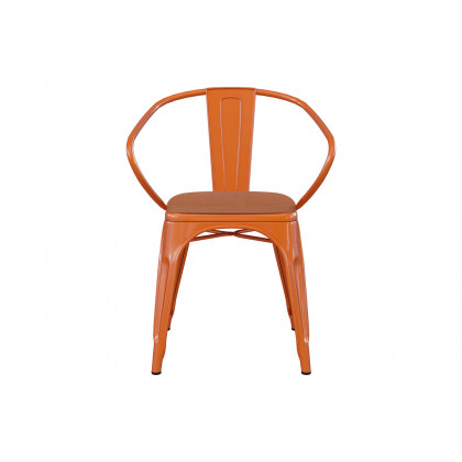 BLNK Luna Commercial Metal Indoor-Outdoor Chair with Arms with Teak Poly Resin Wood Seat - Orange