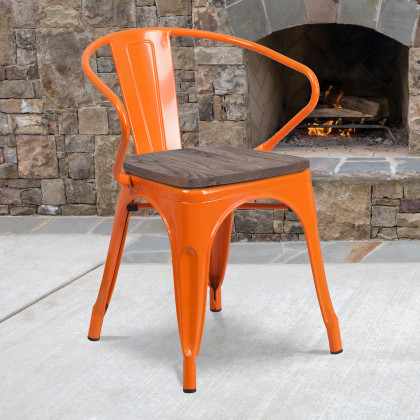 BLNK - Luna Metal Chair with Wood Seat and Arms