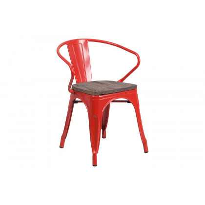 BLNK Luna Metal Chair with Wood Seat and Arms - Red