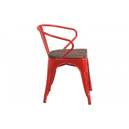 BLNK Luna Metal Chair with Wood Seat and Arms - Red