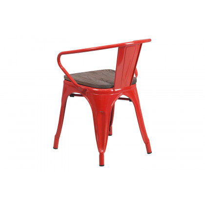 BLNK Luna Metal Chair with Wood Seat and Arms - Red