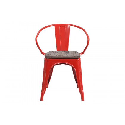 BLNK Luna Metal Chair with Wood Seat and Arms - Red