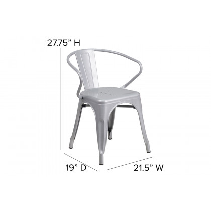 BLNK Luna Commercial Metal Indoor-Outdoor Chair with Arms - Silver