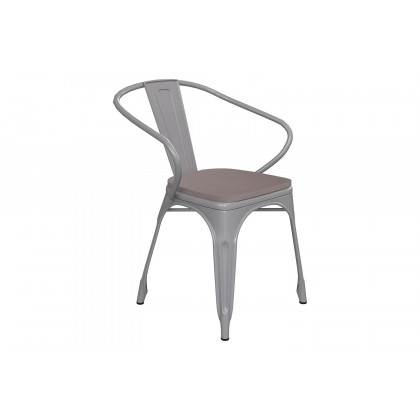 BLNK Luna Commercial Metal Indoor-Outdoor Chair with Arms with Gray Poly Resin Wood Seat - Silver