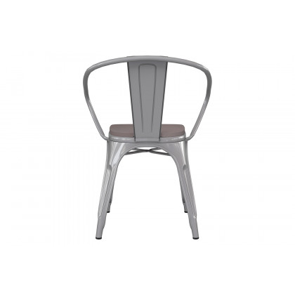 BLNK Luna Commercial Metal Indoor-Outdoor Chair with Arms with Gray Poly Resin Wood Seat - Silver