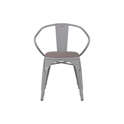 BLNK Luna Commercial Metal Indoor-Outdoor Chair with Arms with Gray Poly Resin Wood Seat - Silver