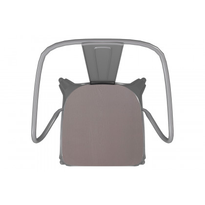 BLNK Luna Commercial Metal Indoor-Outdoor Chair with Arms with Gray Poly Resin Wood Seat - Silver