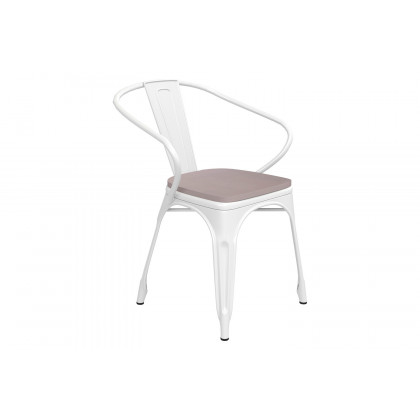 BLNK Luna Commercial Metal Indoor-Outdoor Chair with Arms with Gray Poly Resin Wood Seat - White
