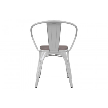 BLNK Luna Commercial Metal Indoor-Outdoor Chair with Arms with Gray Poly Resin Wood Seat - White