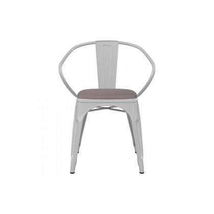 BLNK Luna Commercial Metal Indoor-Outdoor Chair with Arms with Gray Poly Resin Wood Seat - White