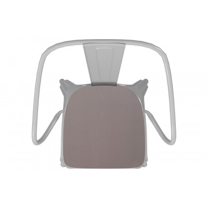 BLNK Luna Commercial Metal Indoor-Outdoor Chair with Arms with Gray Poly Resin Wood Seat - White