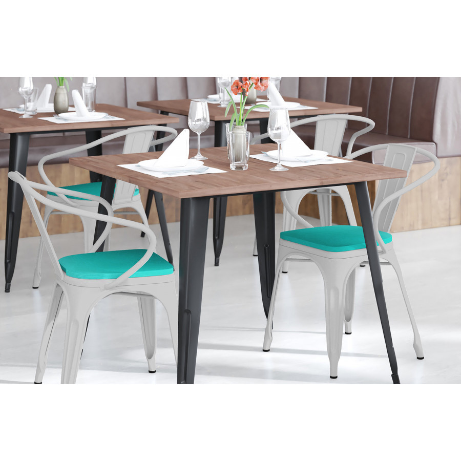 BLNK Luna Commercial Metal Indoor-Outdoor Chair with Arms with Mint Green Poly Resin Wood Seat