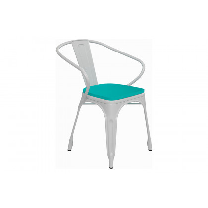 BLNK Luna Commercial Metal Indoor-Outdoor Chair with Arms with Mint Green Poly Resin Wood Seat