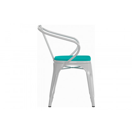 BLNK Luna Commercial Metal Indoor-Outdoor Chair with Arms with Mint Green Poly Resin Wood Seat